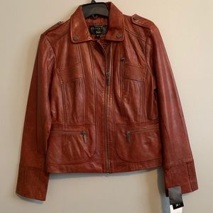 Bernardo rust color leather jacket size large NWT